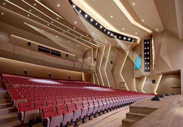 Auditorium Edge Lighting Edge lighting setup in a modern auditorium, providing ambient illumination along architectural contours