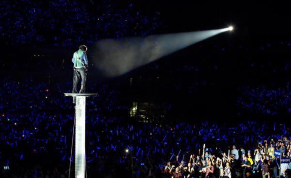 Stage Spotlight Effect Spotlight focused on a performer, highlighting them against a dark audience background during a live concert