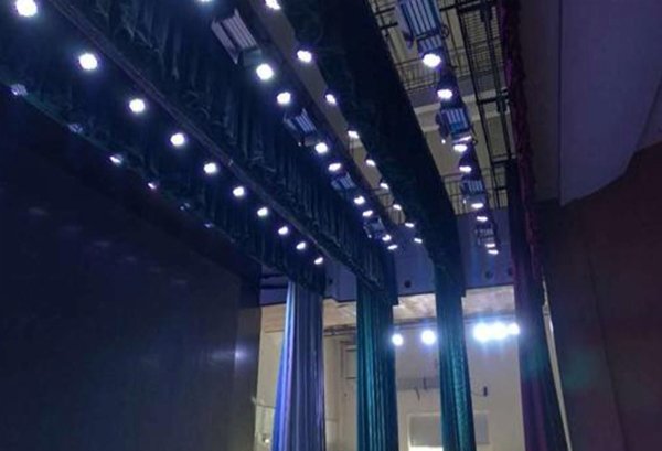 Stage Top Lighting Stage top lighting arrangement, showcasing ceiling-mounted LED lights for even stage illumination